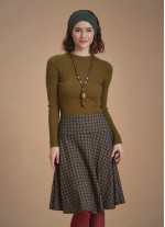 Flared Brown Plaid Houndstooth Skirt