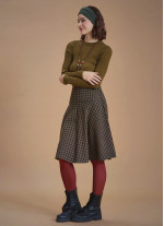 Flared Brown Plaid Houndstooth Skirt