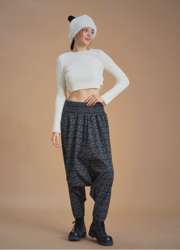 Winter Elastic Waist and Leg Black Harem Pants