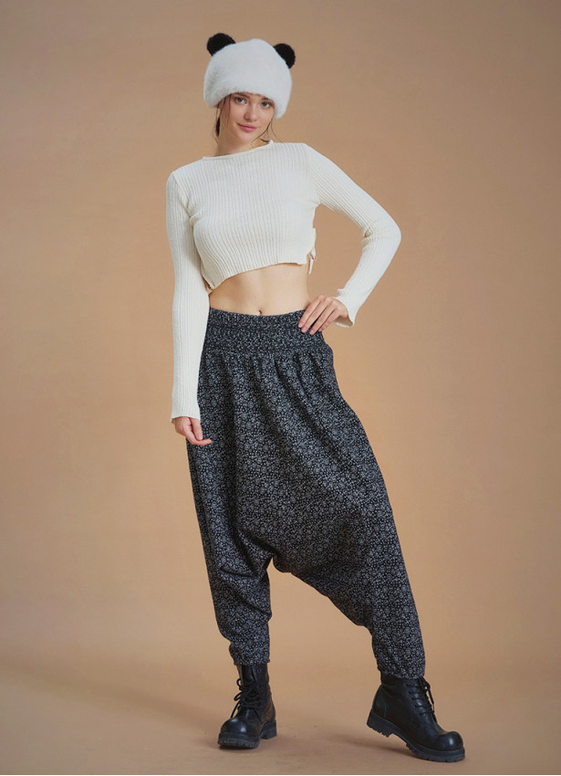 Winter Elastic Waist and Leg Black Harem Pants