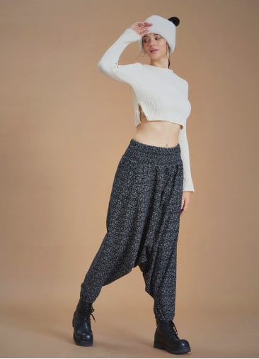 Winter Elastic Waist and Leg Black Harem Pants