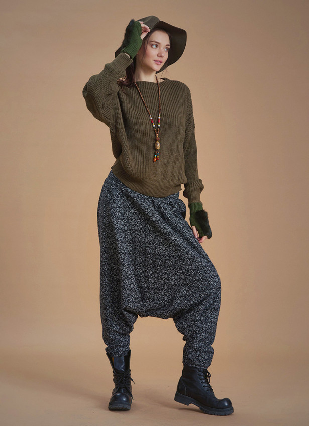 Bohemian Style Khaki Women Knitted Sweater