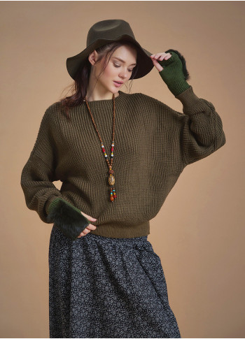 Bohemian Style Khaki Women Knitted Sweater