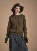 Bohemian Style Khaki Women Knitted Sweater