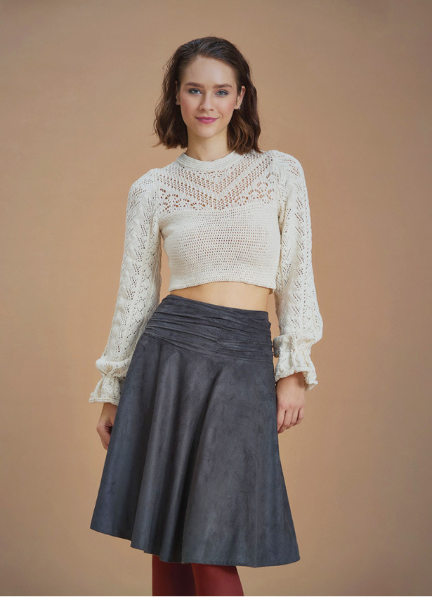 Flared Anthracite Suede Skirt