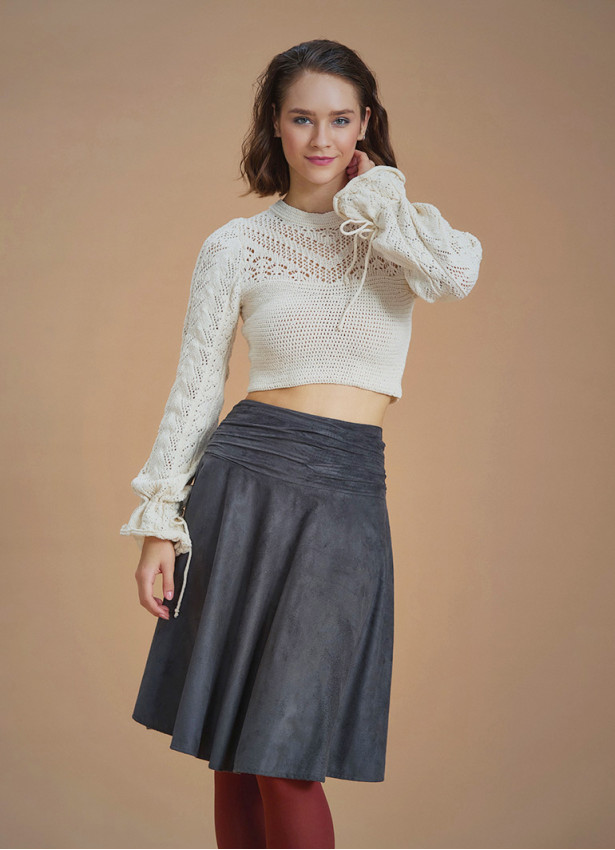 Flared Anthracite Suede Skirt