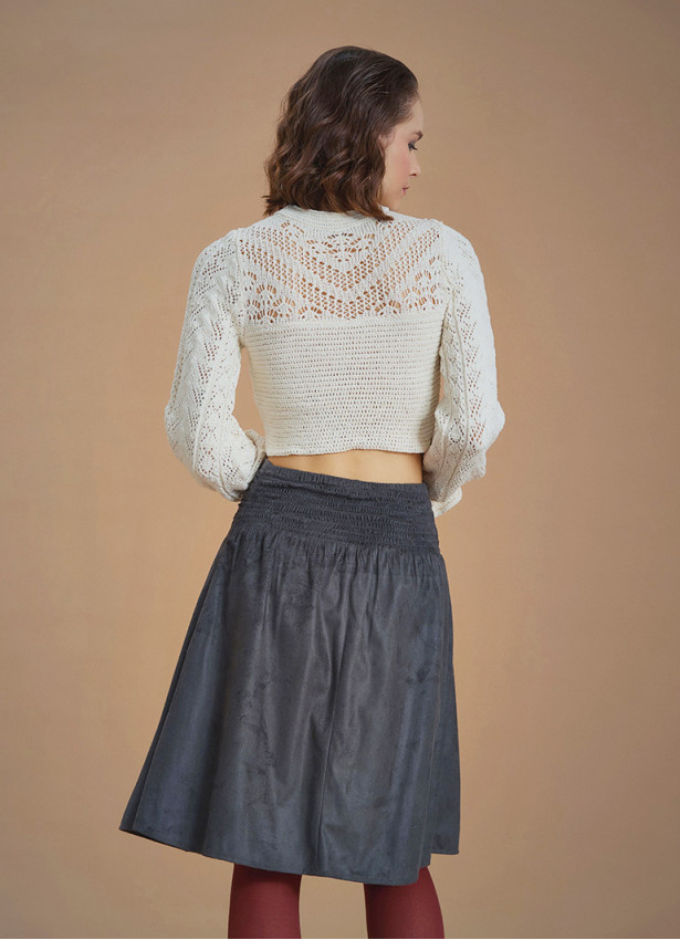 Flared Anthracite Suede Skirt