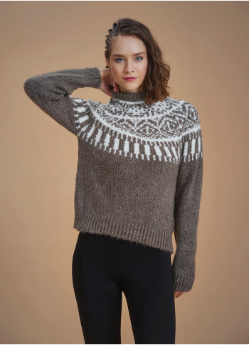 Retro Brown Zigzag Patterned Sweater