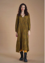 Long Puff Sleeve Patterned Long Tiered Dress