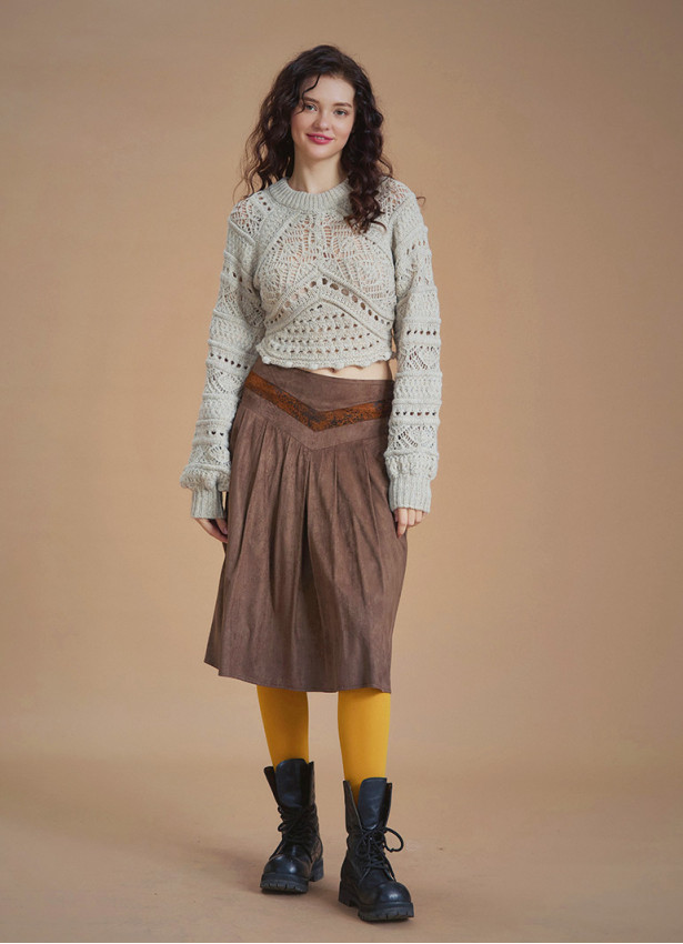 Flared Authentic Khaki Suede Skirt