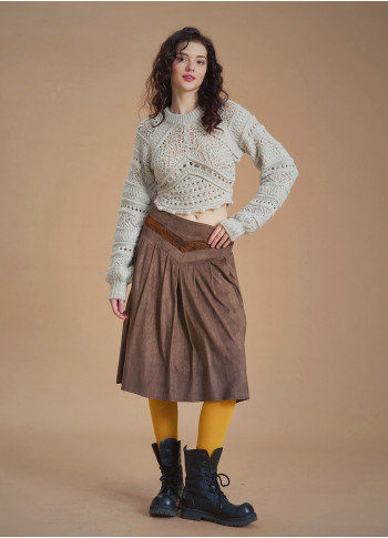 Flared Authentic Khaki Suede Skirt