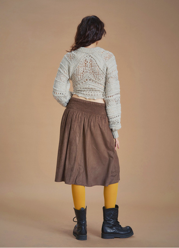 Flared Authentic Khaki Suede Skirt