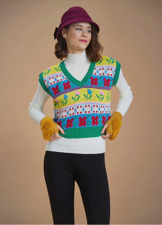 Half Sleeve Women's Winter Patterned Vest