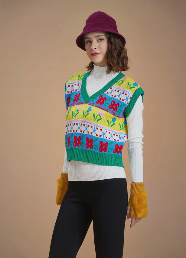 Half Sleeve Women's Winter Patterned Vest