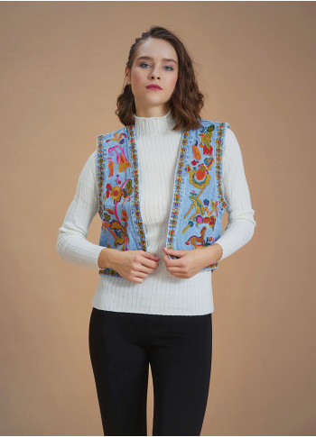 Authentic Patterned Cotton Denim Vest