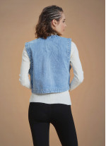 Authentic Patterned Cotton Denim Vest