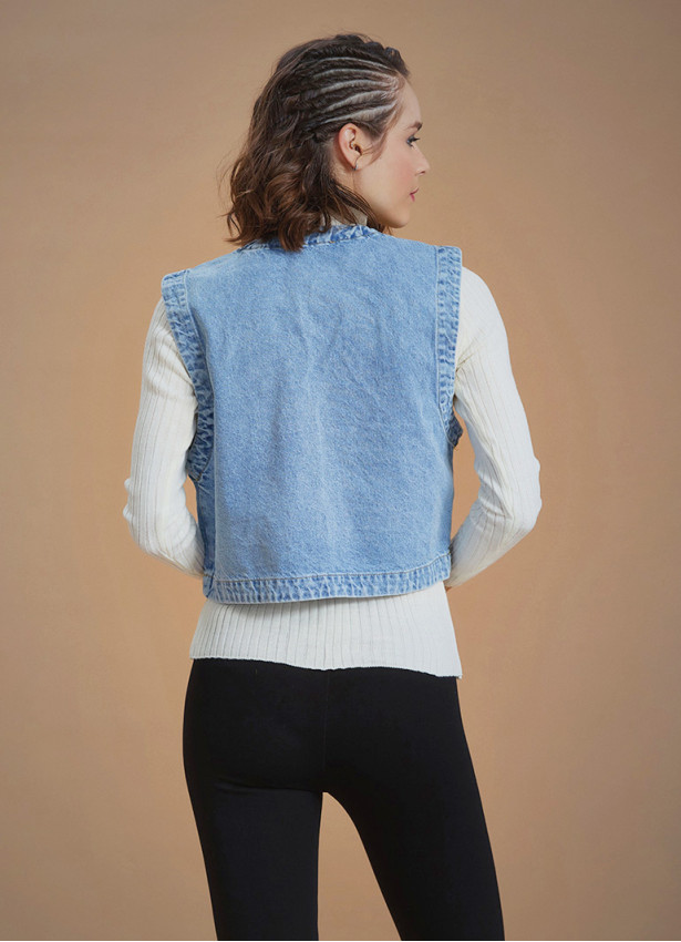 Authentic Patterned Cotton Denim Vest