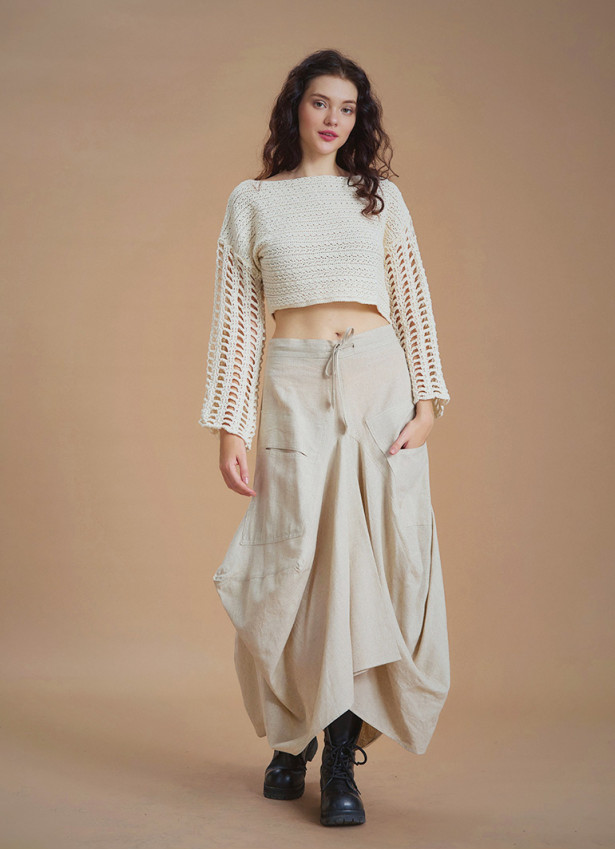 Asymmetrical Hem Detail Hippie Style Cotton Long Skirt