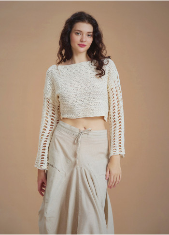 Open Crop Knitted White Sweater