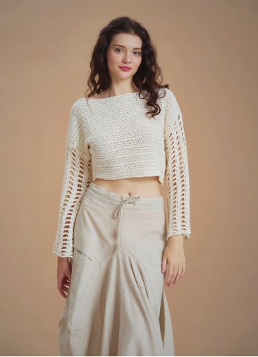 Open Crop Knitted White Sweater