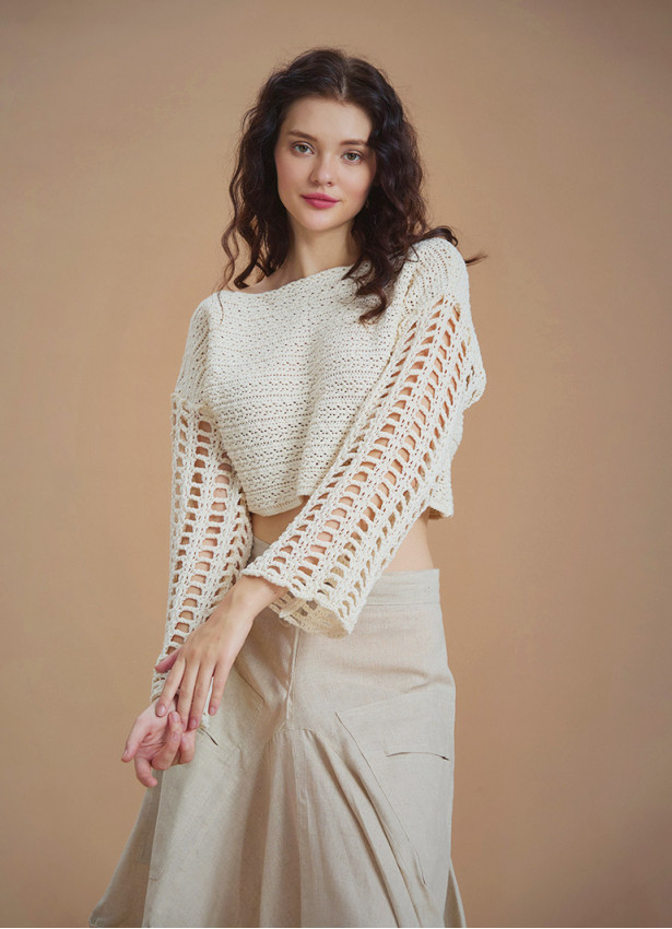 Open Crop Knitted White Sweater