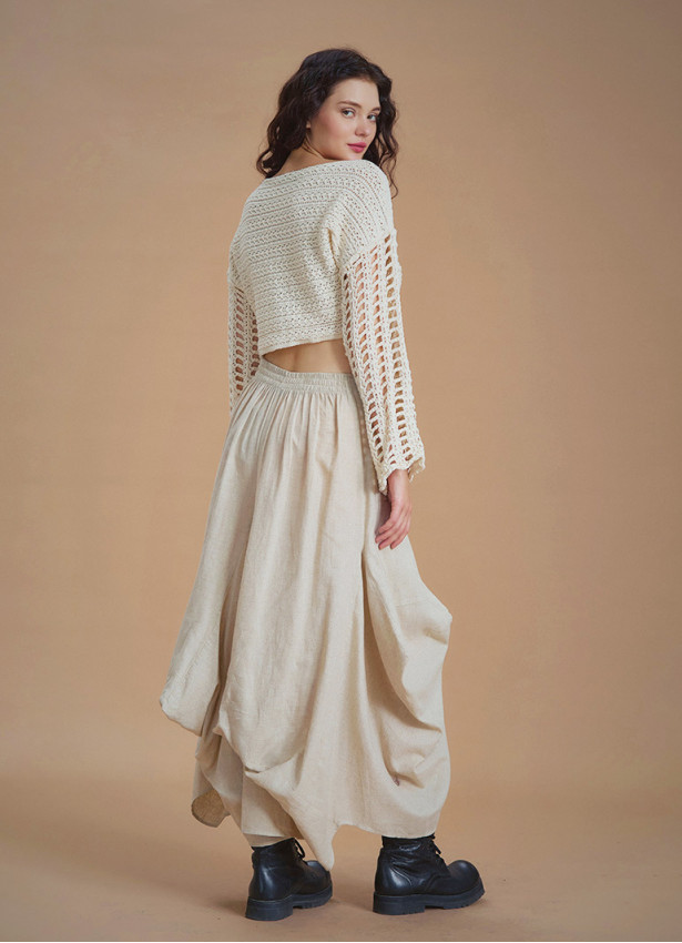 Asymmetrical Hem Detail Hippie Style Cotton Long Skirt