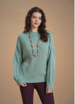 Bohemian Style Green Women Knitted Sweater