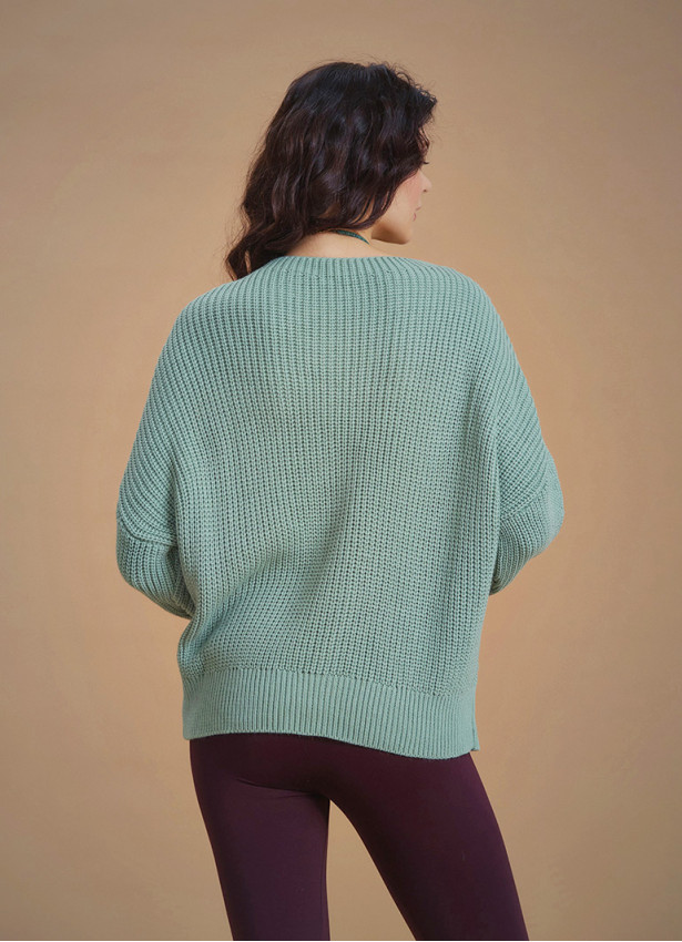 Bohemian Style Green Women Knitted Sweater