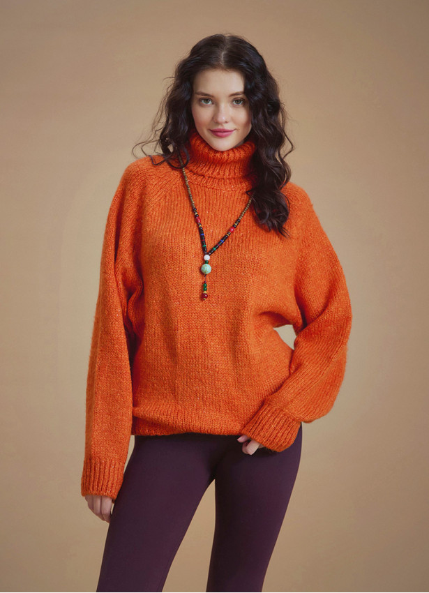 Bohemian Style Knitted Women's Orange Sweater