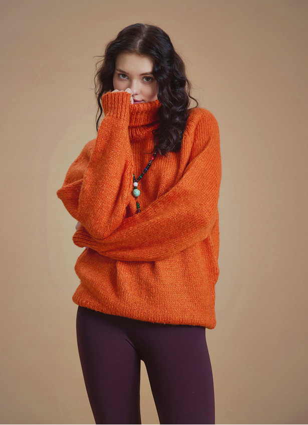 Bohemian Style Knitted Women's Orange Sweater