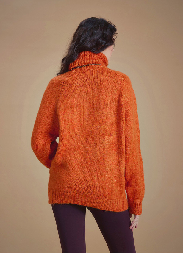 Bohemian Style Knitted Women's Orange Sweater