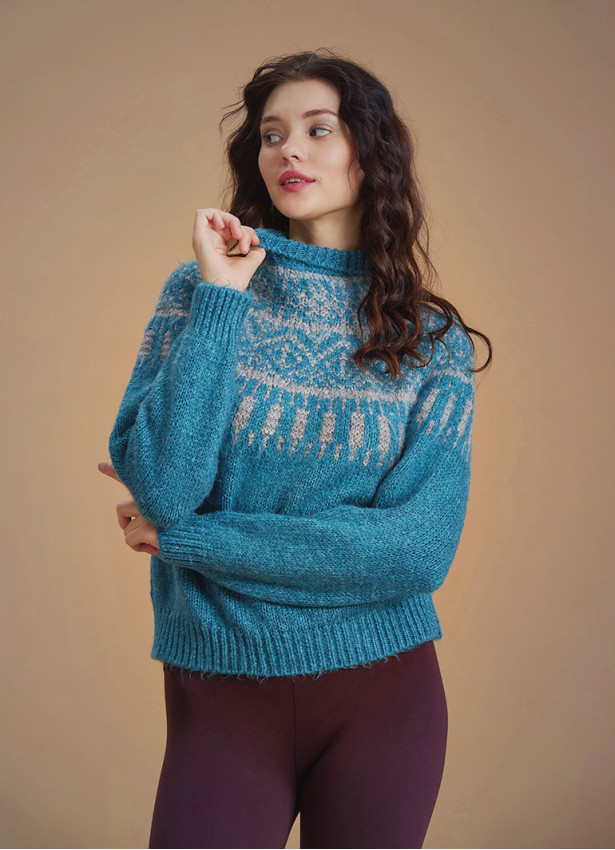 Retro Blue Zigzag Patterned Sweater