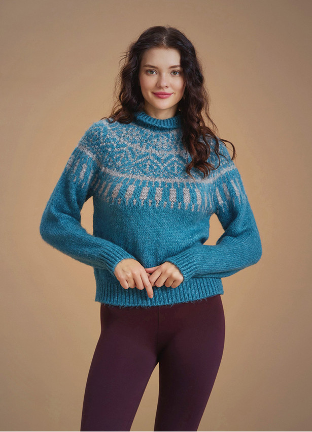 Retro Blue Zigzag Patterned Sweater