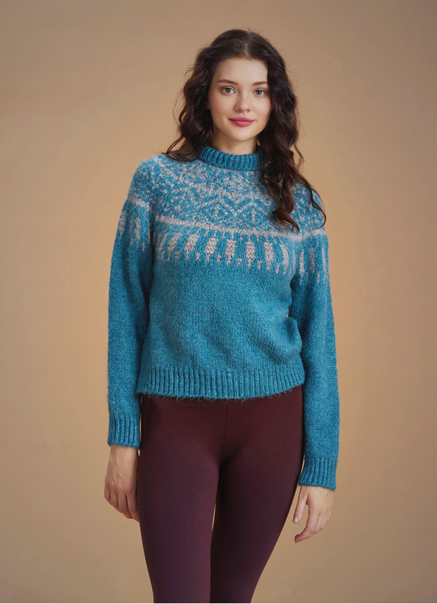 Retro Blue Zigzag Patterned Sweater