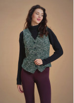 Neckline Button Detailed Slim Fit Green Paterned Vest