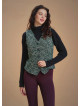 Neckline Button Detailed Slim Fit Green Paterned Vest