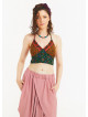 Gathered Tie Back Bust Cup Halter Flowers Crop Top