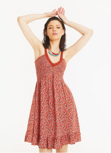 Strappy Frill Hem Laced Flowering Sundress