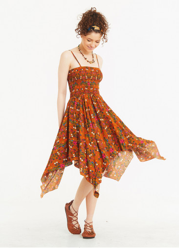 Mustard Floral Square Neck Hanky Hem Sundress