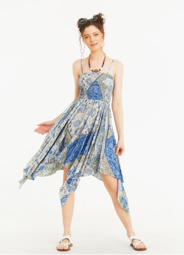 Patch Print Square Neck Hanky Hem Sundress