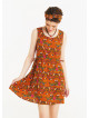 Mustard Print Crew Neck Sleeveless Tie Waist Dress