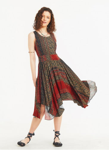 Asymmetrical Skirt Detail Etnic Print Dress