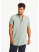 Half Sleeve Button Down Mandarin Collar Mens Shirt