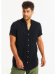 Half-Sleeve Mandarin Collar Boho Style  Black Men's Shirt