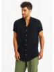 Half-Sleeve Mandarin Collar Boho Style  Black Men's Shirt