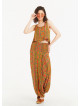 Mustard Print Wide Shirred Waist Boho Style Harem Pants