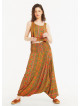 Mustard Print Wide Shirred Waist Boho Style Harem Pants