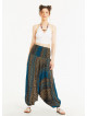 Patch Print Wide Shirred Waist Boho Style Harem Pants