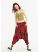 Red Patterned Elastic Waist Capri Harem Pants