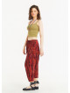 Red Patterned Elastic Waist Capri Harem Pants